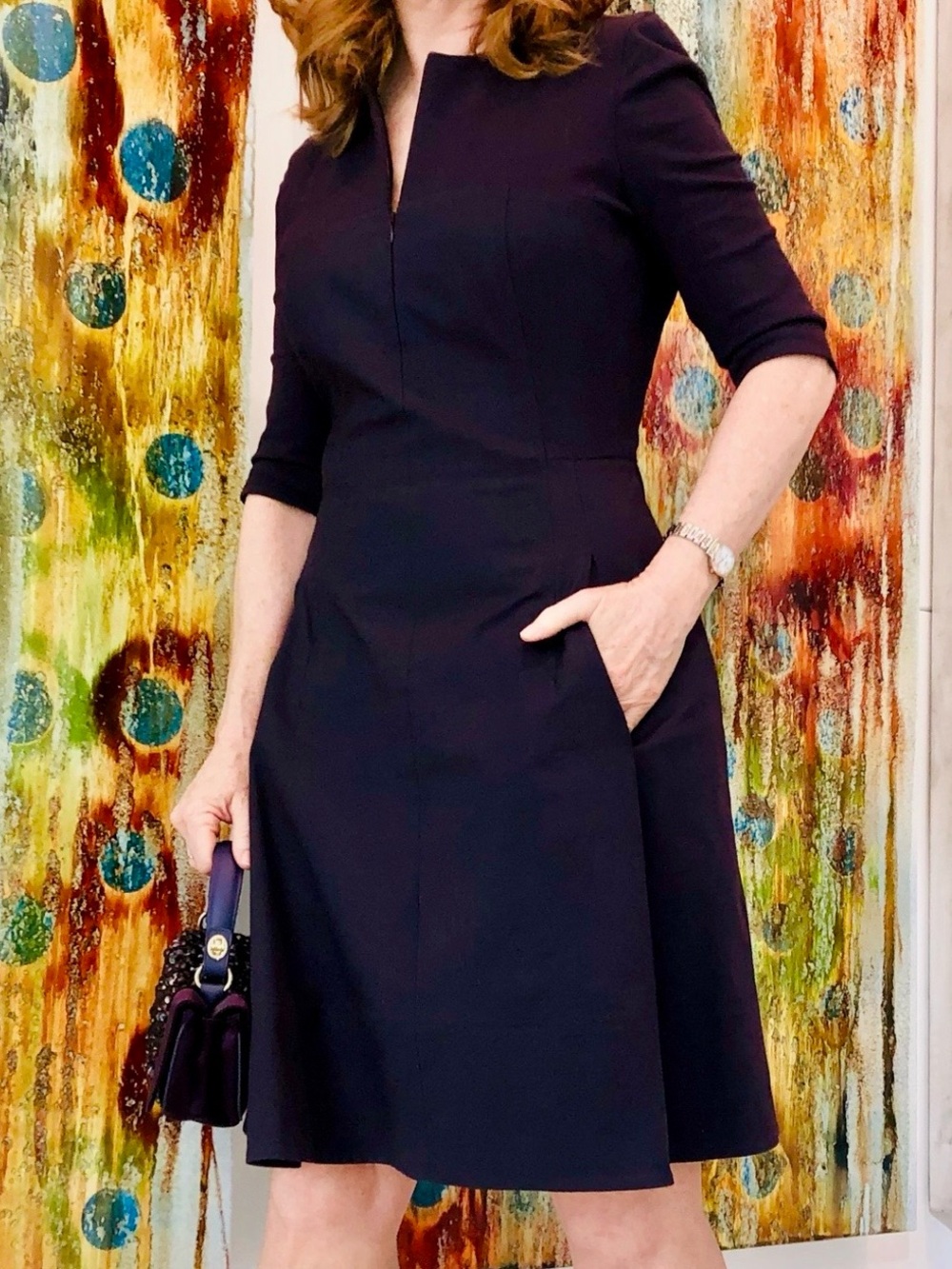 AKRIS PUNTO- Elegant & Flattering Women's Deep Purple Dress-LIKE NEW